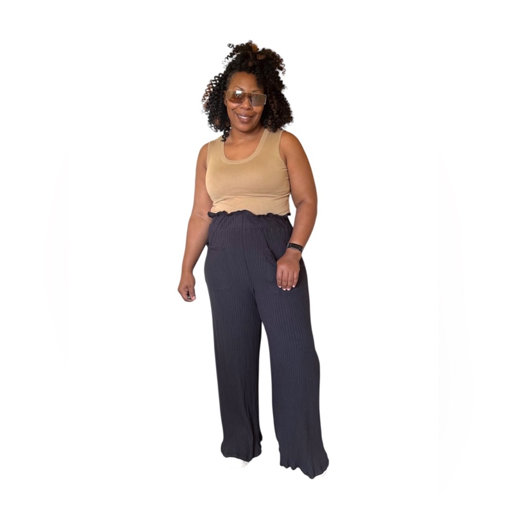 Free People FP Movement Pants Blissed High Waist Ribbed Wide Legs Scallop Hems